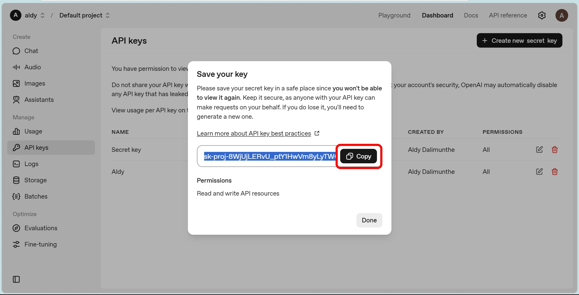 copy secret key